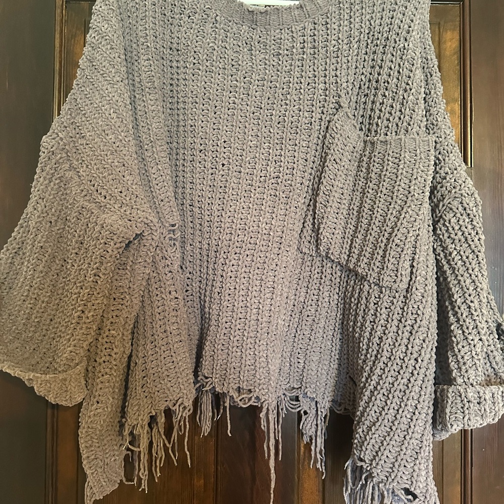 White Birch Distressed Knit Sweater in Gray